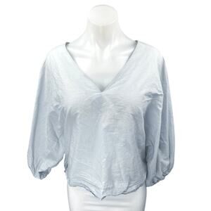 Modern Citizen Women's Light Blue Long Balloon Sleeve V-Neck Blouse Top Size 1X